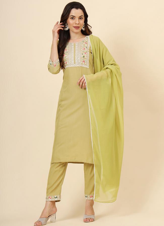 Cotton Mint Casual Wear Embroidery Work Readymade Kurti Set